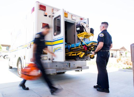 Symons Ambulance unloaded thier Stryker cot.