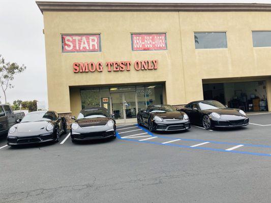 Vehicles being test at smog test only - 8242 miramar rd., corner Cabot dr.