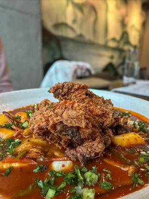 Dukbokki Rice Cakes with Bear Claw Fried Chicken