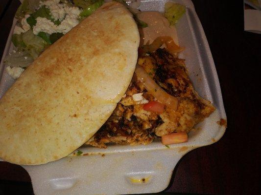 Chicken Shawarma Plate with hummus, rice, feta salad. Very tender chicken !