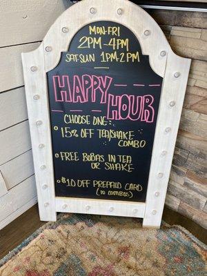 Happy hour 2-4pm on weekdays, 1-2 on weekends