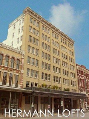 I lived here! Hermann Lofts at Market Square was the storage for the Houston Cotton Exchange next door where where crops were auctioned.