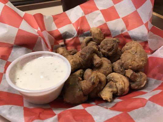 Fried mushroom appetizer was tough and rubbery