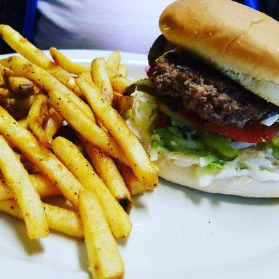 Jumbo burger with Cajun fries. Really good burger