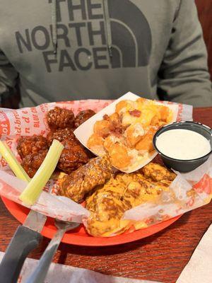 12 piece boneless wings with loaded tots