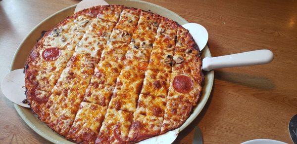 Large thin crust pizza