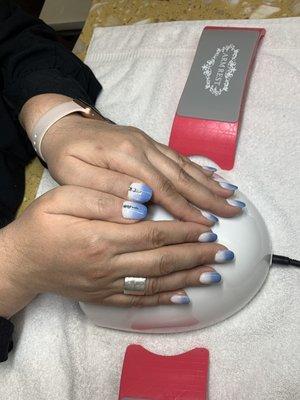 Ombré powder dip nails with rhinestones