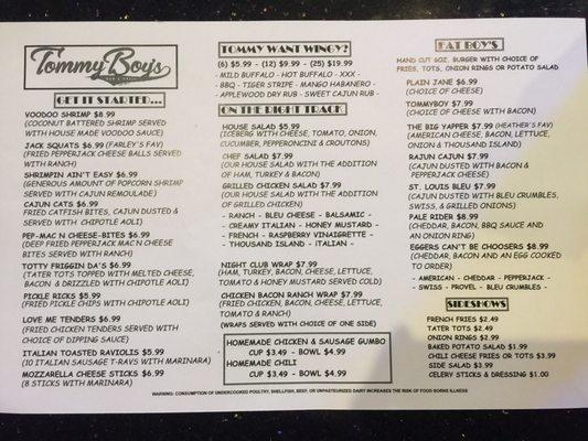 Tommy Boy's Menu (side 1)