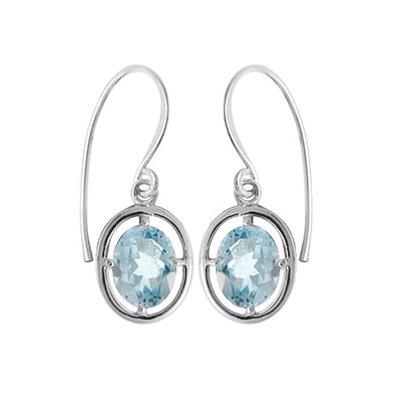 Sterling Silver Dangle Earrings w/ Oval Light Blue Topaz by Boma