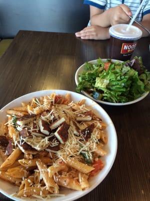 Rosa penne (can't remember the name for sure) and garden salad