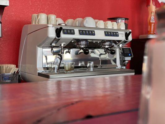 A beautiful espresso machine.