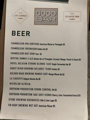 Beer menu