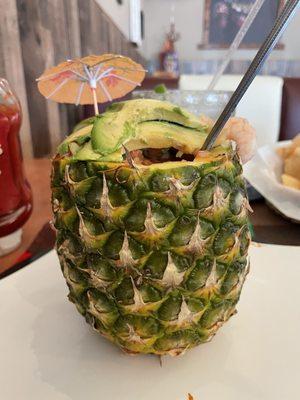 Shrimp cocktail and pineapple