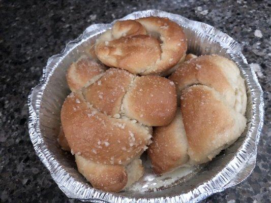 4 garlic knots that came with my take out salad (they were warm)