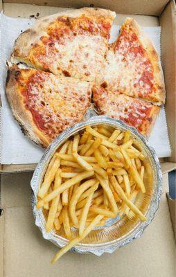 Cheese pizza and Fries