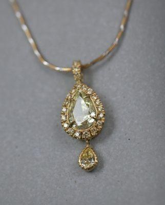 This bespoke yellow diamond drop necklace was entirely hand fabricated right here in Reno, Nevada.