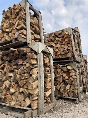 Our firewood is stacked in racks and kept of the ground