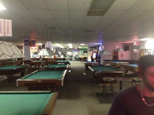 Inside of the Diamond Billiards. They have many Pool Tables.