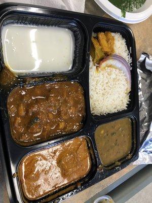 Combo #3. Chana Masala and Paneer. Lentils, rice and yogurt.   Can't go wrong. Food is on point.