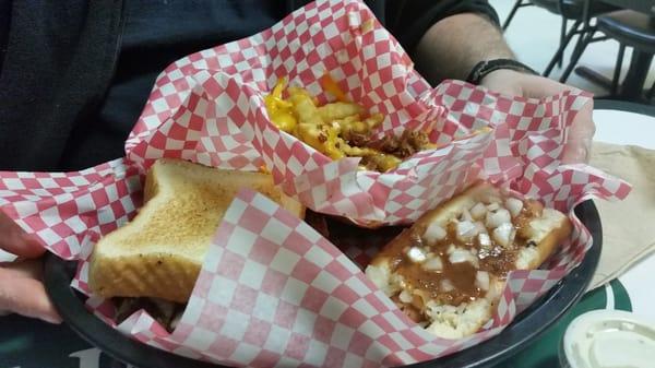 The Bfs bacon cheese fries, chili dog and burger.