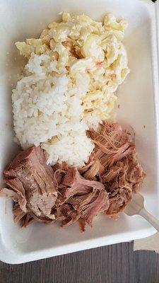 Kailua Pork, white rice and Mac Salad.