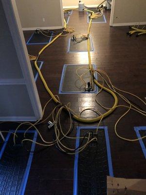 Using specialty drying equipment we can dry and save hard wood flooring