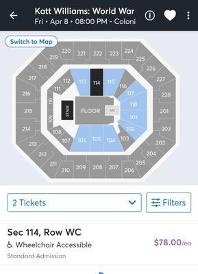 I specifically highlighted section 114. I was sent tickets in section 101 and they are still insisting that's what i bought. HORRIBLE!!!