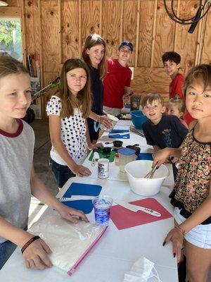 At summer camp 2020 we learned how to make our lunch in a well ventilated garage.