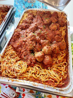 Delicious spaghetti and meatballs catered by Marino's