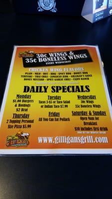 The food is great! There are tons of drink specials, but these are their daily food deals.