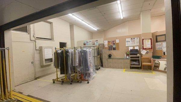 First floor stockroom/restroom hallway (stockroom side, as seen from the freight elevator)