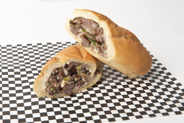 Philly cheese steak sandwich on french roll