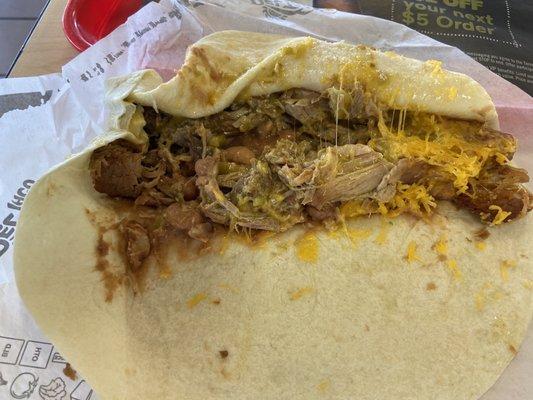 Inside the carnitas combo burrito