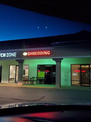 Storefront as seen at night