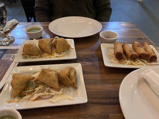 Samosas and spring rolls