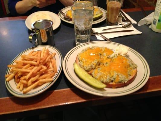 Tuna melt w/ cheddar and French fries.