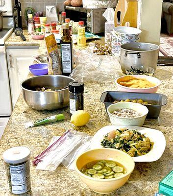 Preparing the dishes took up a large kitchen