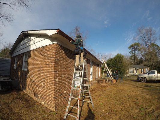 Professional installation of our gutter guard system.