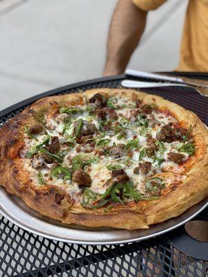 Bacon and sausage pizza