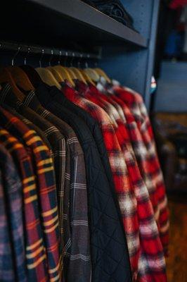 Men's clothing: flannels, jackets, button down shirts