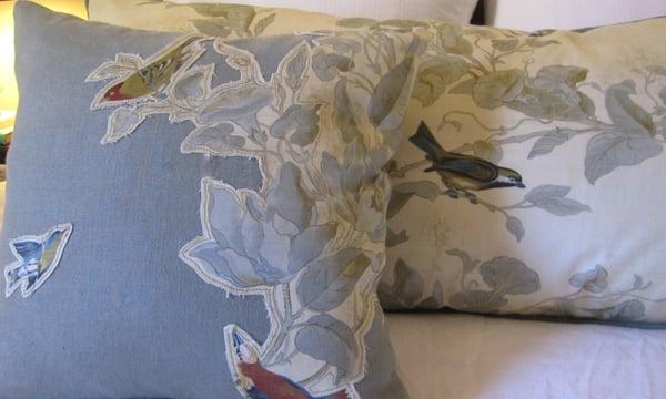 CUSTOM PILLOWS WITH RAW-EDGE APPLIQUE DETAIL