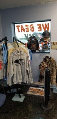 Inside shop, clothing rack!