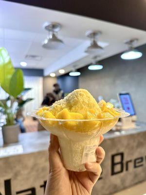 $3.99 shaved ice with mango toppings (extra add-ons)