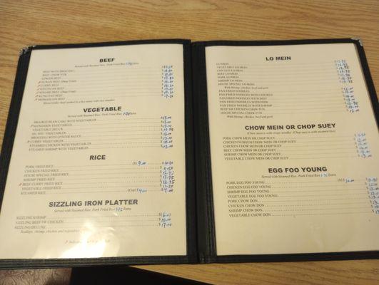 Menu as of May 2024