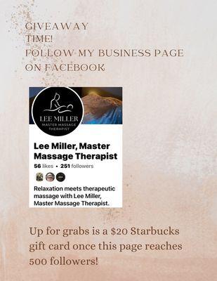 Giveaway time! Up for grabs is a $20 gift card to Starbucks once my Facebook page reaches 500 followers!