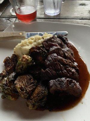 Hanger steak with brussels sprouts. Delicious.