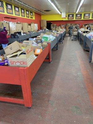 Bins filled with various items for sale