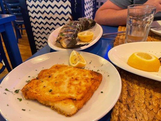 Saganaki and Branzino