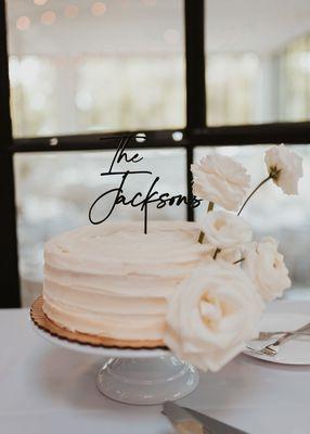 Sign & florals added by us, cake from Grandma's Bakery!