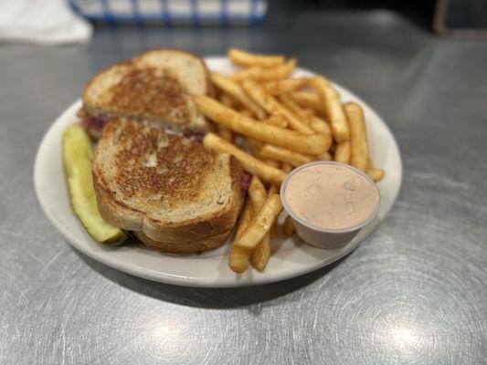 Reuben Sandwich and Breaded Fries